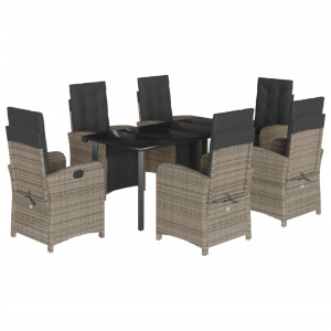 7 pcs conjunto de jantar p/ jardim c/ almofadões vime PE cinza H