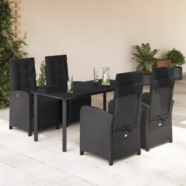 5 pcs conjunto de jantar p/ jardim c/ almofadões vime PE preto D