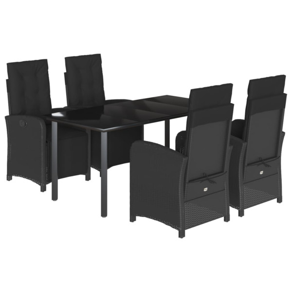 5 pcs conjunto de jantar p/ jardim c/ almofadões vime PE preto M 2