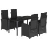 5 pcs conjunto de jantar p/ jardim c/ almofadões vime PE preto 2