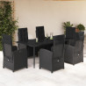 Set de comedor de jardín 7 pzas y cojines ratán sintético negro 1