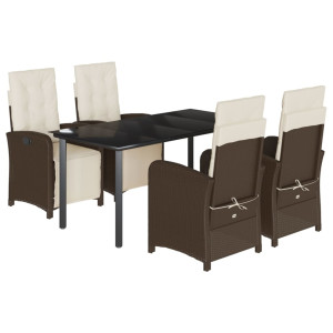 5 pcs conjunto jantar p/ jardim c/ almofadões vime PE castanho H
