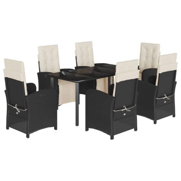 Set de comedor de jardín 7 pzas y cojines ratán sintético negro M 2