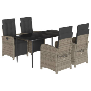 5 pcs conjunto de jantar p/ jardim c/ almofadões vime PE cinza H