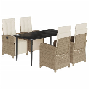 5 pcs conjunto de jantar p/ jardim com almofadões vime PE bege H