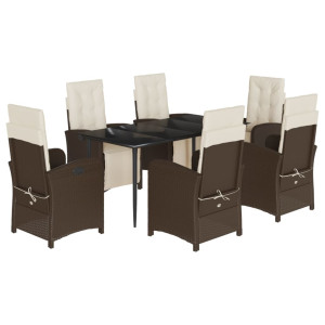 7 pcs conjunto jantar p/ jardim c/ almofadões vime PE castanho H