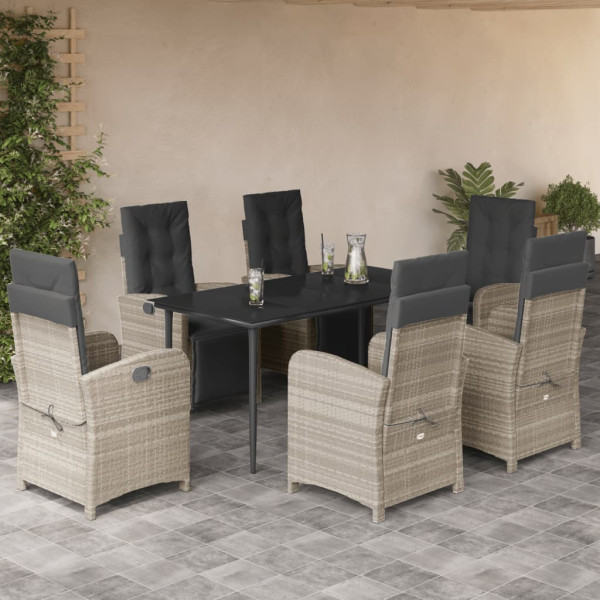 Set comedor jardín 7 pzas y cojines ratán sintético gris claro D