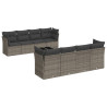 9 pcs conjunto sofás p/ jardim com almofadões vime PE cinzento 2