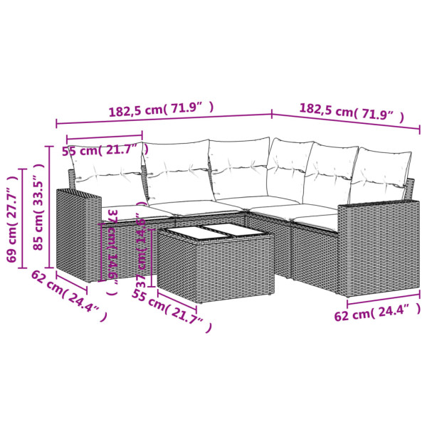 Set de muebles de jardín 6 pzas y cojines ratán sintético gris M 3