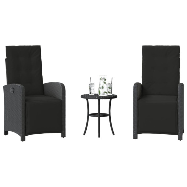 3 pcs conjunto de bistrô com almofadões vime PE preto D