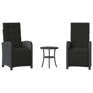3 pcs conjunto de bistrô com almofadões vime PE preto H