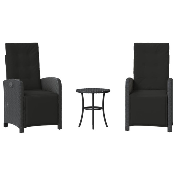 3 pcs conjunto de bistrô com almofadões vime PE preto M 2