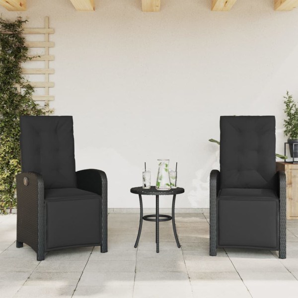 3 pcs conjunto de bistrô com almofadões vime PE preto M 3