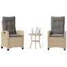 Cadeiras e mesa de jardim 3 peças ratão sintético almofada beige 1