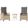 Cadeiras e mesa de jardim 3 peças ratão sintético almofada beige 2