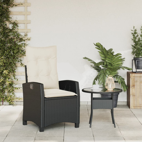 Sillón reclinable de jardín con cojines ratán sintético negro M 3