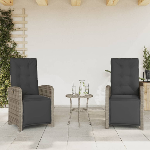 Cadeiras e mesa de jardim com almofadas 3 peças vime PE cinza M 3