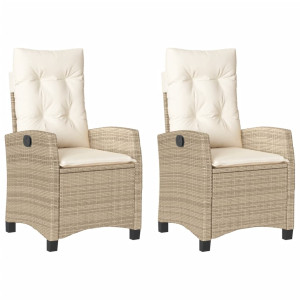 Sillones reclinables de jardín con cojines beige 2 uds ratán PE H