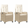Sillones reclinables de jardín con cojines beige 2 uds ratán PE 2