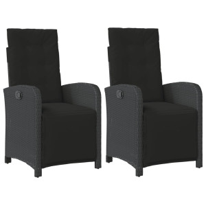 Sillones reclinables jardín con reposapiés 2 uds ratán PE negro H