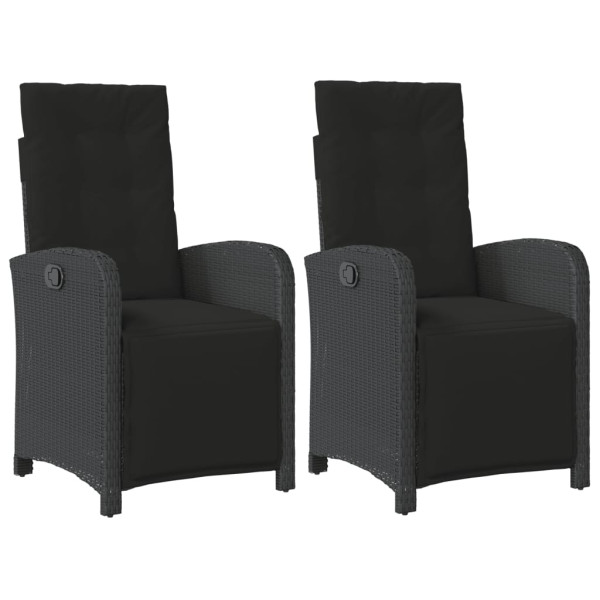 Cadeiras jardim reclináveis 2 pcs c/ apoio de pés vime PE preto M 2
