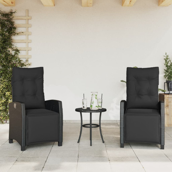 Sillones reclinables jardín con reposapiés 2 uds ratán PE negro D