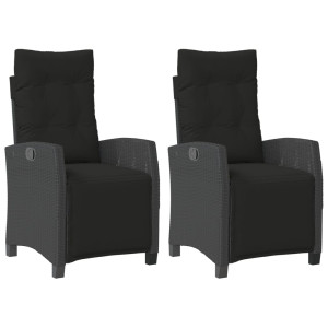 Cadeiras jardim reclináveis 2 pcs c/ apoio de pés vime PE preto H