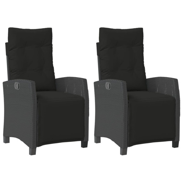 Sillones reclinables jardín con reposapiés 2 uds ratán PE negro M 2