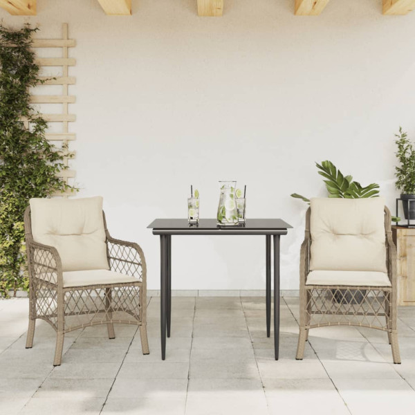 Sillas y mesita de jardín 3 piezas ratán sintético cojín beige D