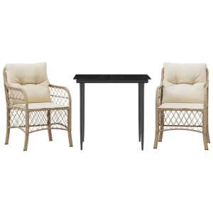 3 pcs conjunto bistrô com almofadões vime PE bege H
