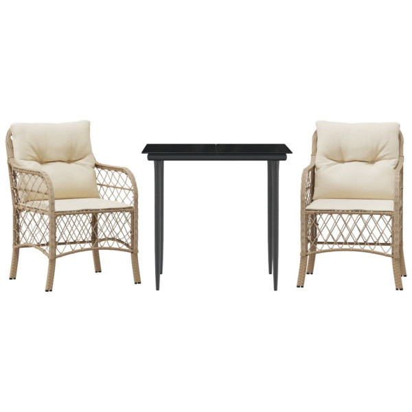 3 pcs conjunto bistrô com almofadões vime PE bege M 2