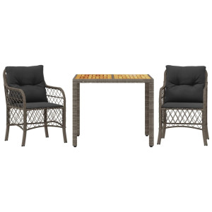 3 pcs conjunto bistrô com almofadões vime PE cinza H
