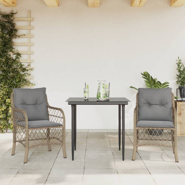 3 pcs conjunto bistrô com almofadões vime PE bege misturado D