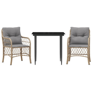 3 pcs conjunto bistrô com almofadões vime PE bege misturado H