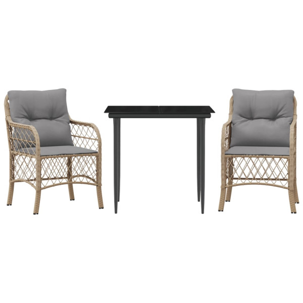 3 pcs conjunto bistrô com almofadões vime PE bege misturado M 2