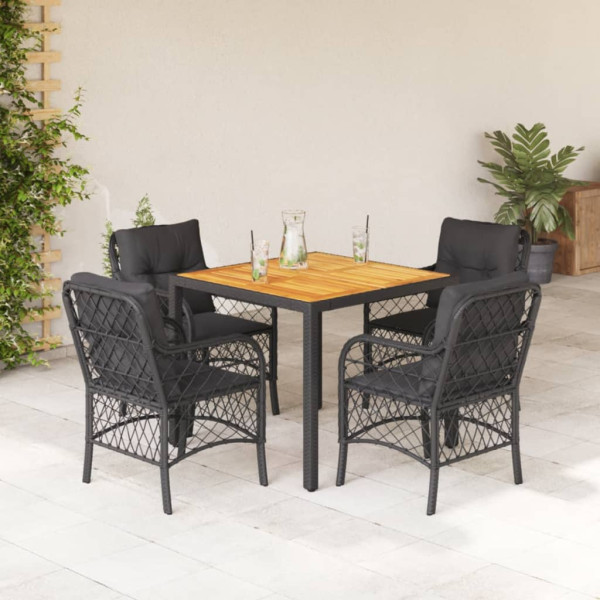 Set de muebles jardín 5 pzas con cojines ratán sintético negro D