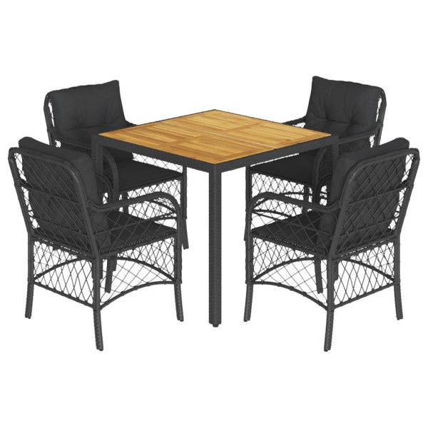 Set de muebles jardín 5 pzas con cojines ratán sintético negro M 2