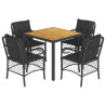 5 pcs conjunto de jantar p/ jardim c/ almofadões vime PE preto 2