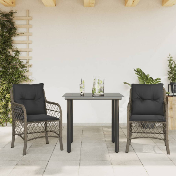 3 pcs conjunto bistrô com almofadões vime PE cinza D