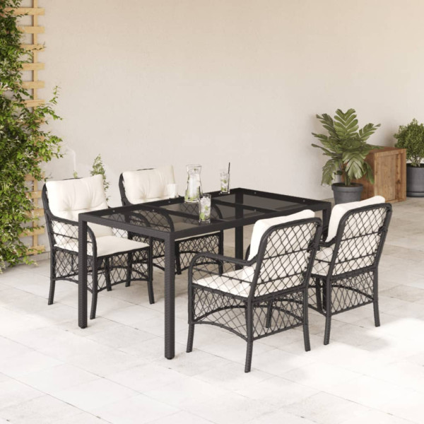 Set de muebles jardín 5 pzas con cojines ratán sintético negro D