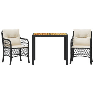 3 pcs conjunto de bistrô com almofadões vime PE preto H