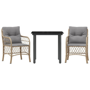 3 pcs conjunto bistrô com almofadões vime PE bege misturado H
