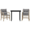 3 pcs conjunto bistrô com almofadões vime PE bege misturado 2