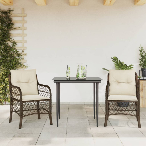 3 pcs conjunto bistrô com almofadões vime PE castanho D