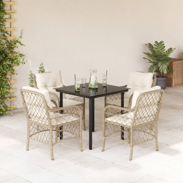 Set comedor de jardín 5 pzas con cojines ratán sintético beige D