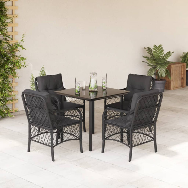 5 pcs conjunto de jantar p/ jardim c/ almofadões vime PE preto D