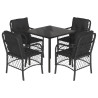 5 pcs conjunto de jantar p/ jardim c/ almofadões vime PE preto 2
