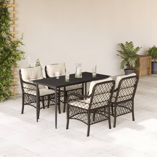 Set comedor de jardín 5 piezas y cojines ratán sintético marrón D