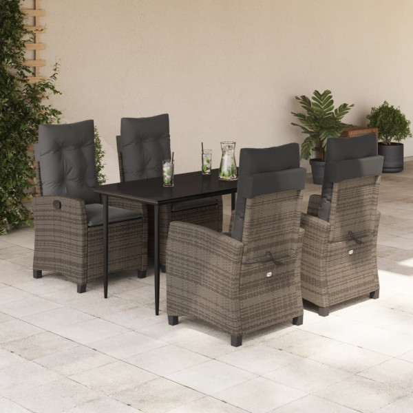 Set comedor de jardín 5 piezas con cojines ratán sintético gris D