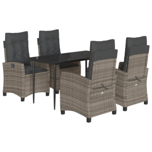 5 pcs conjunto de jantar p/ jardim c/ almofadões vime PE cinza H